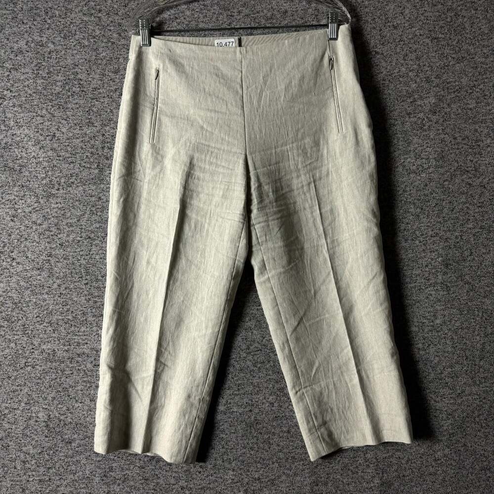 Elie Tahari Women's Size 10 Beige Linen Straight Leg Cropped Pants
